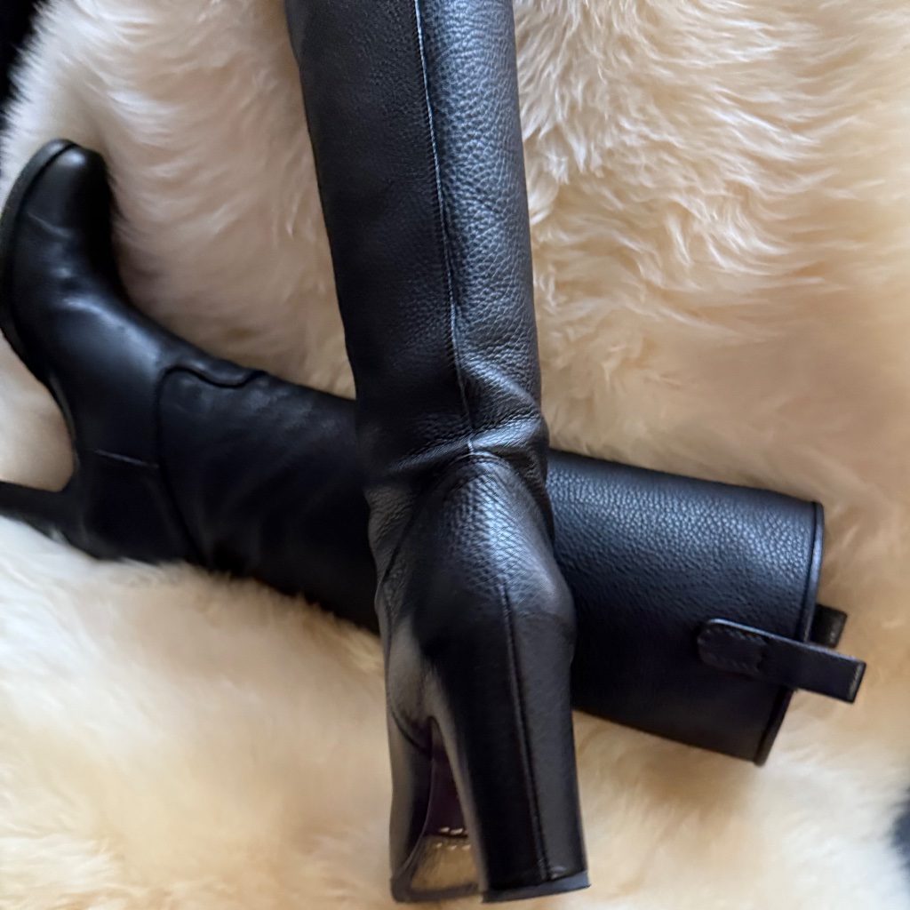 Roberto Del Carlo Black Pebbled Leather Tall Boots In Size 36,5